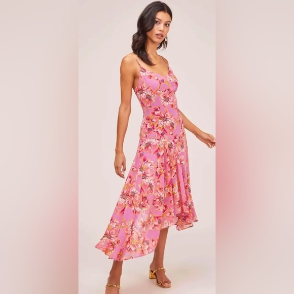 ASTR the Label Janine Floral Midi Dress Pink & Purple | Wedding Guest | Size M - Picture 1 of 6